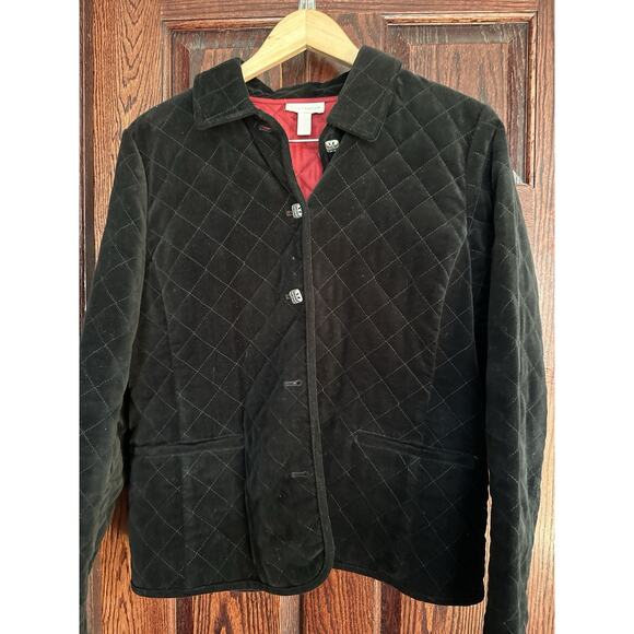 VTG Charter Club Black Quilted Velveteen Jacket Women’s L Y2K Velvet Classic - Picture 1 of 7